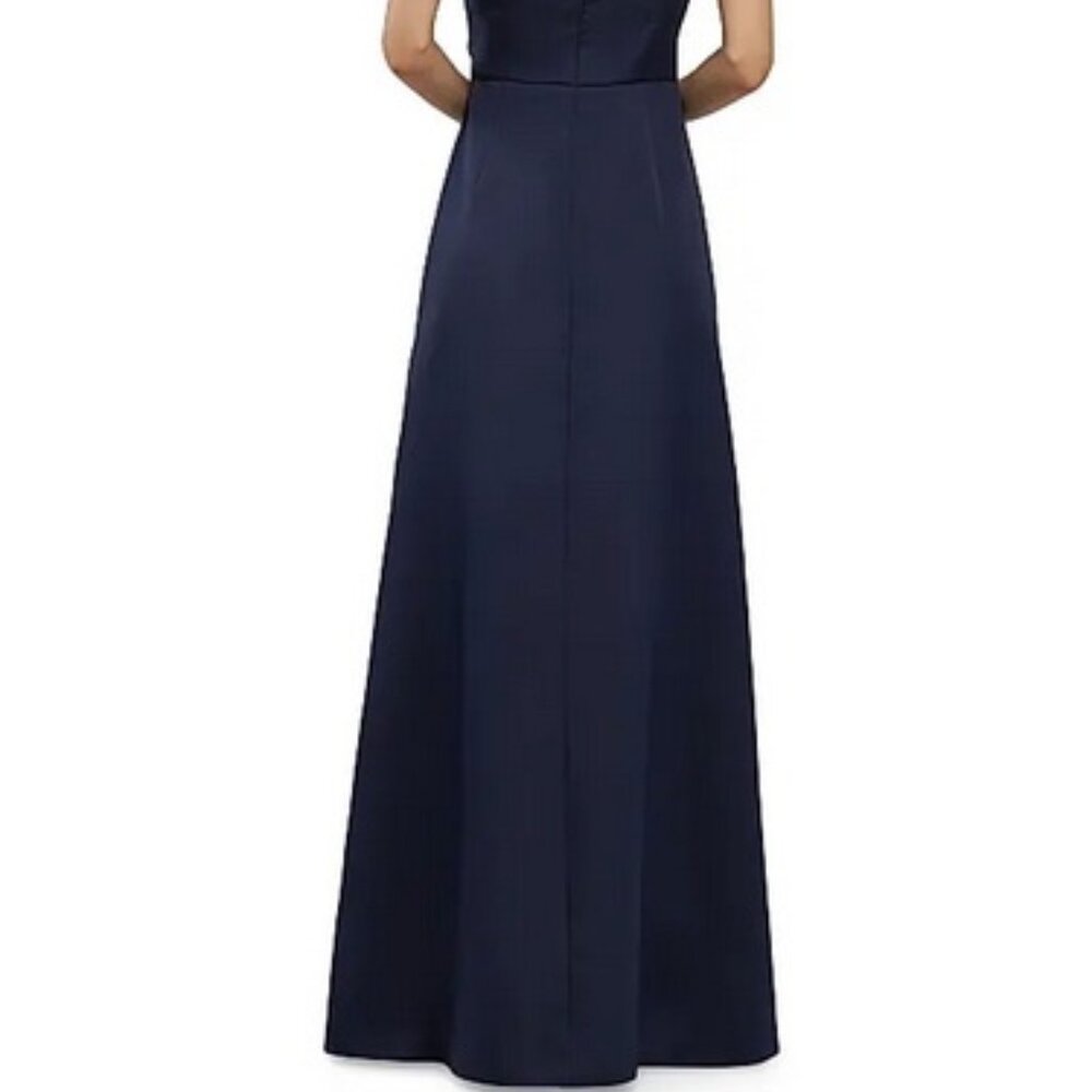 Kay Unger Midnight Blue Jillian One-Shoulder Pleated Taffeta Gown - Picture 4 of 7